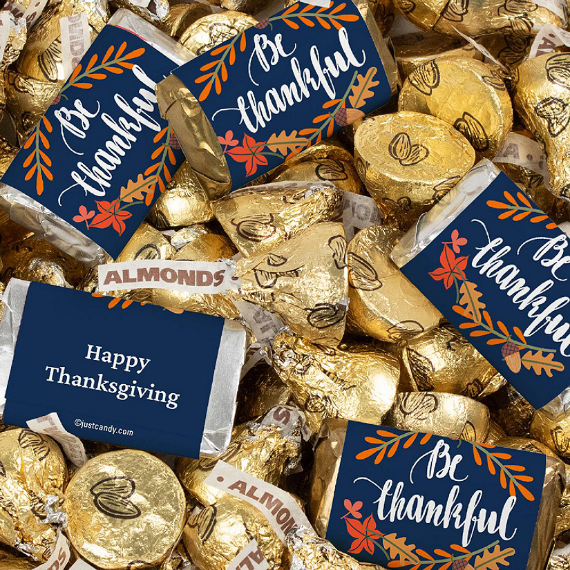 131 Pcs Thanksgiving Candy Party Favors Hershey's Miniatures and Almond Kisses Chocolate (1.65 lbs) - Thankful Image