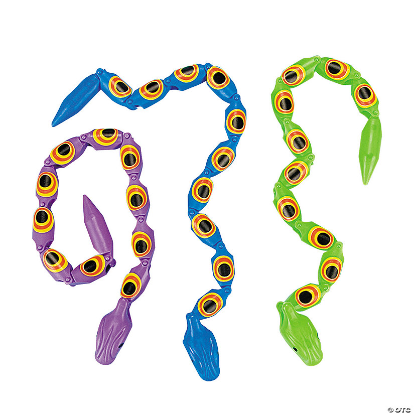 14 1/2" Purple, Green & Blue Plastic Jointed Wiggle Snakes - 36 Pc. Image