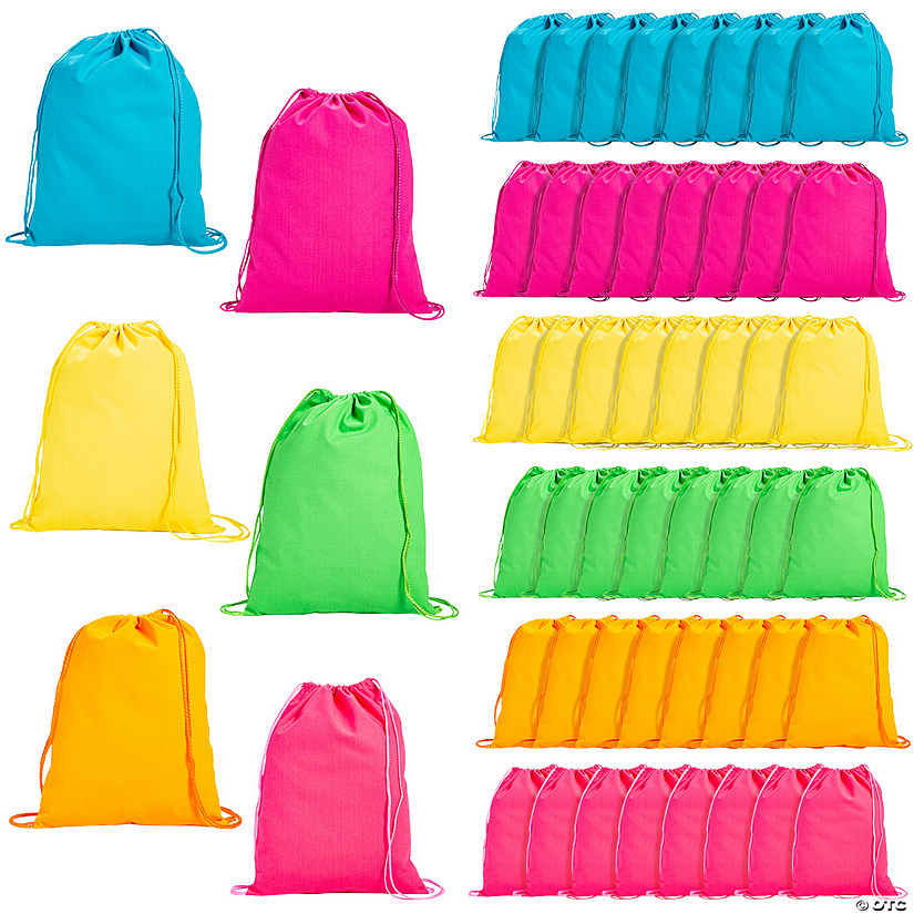 14 3/4" x 17 1/4" Bulk 72 Pc. Neon Canvas Drawstring Bags Image