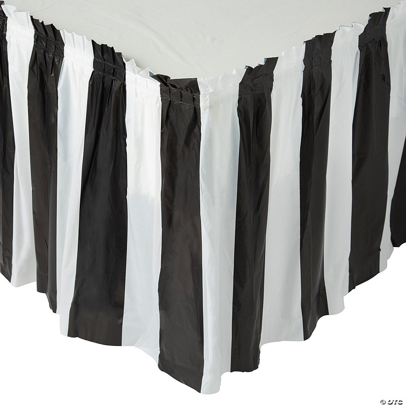 14 ft. x 29" Black & White Striped Plastic Table Skirt Image