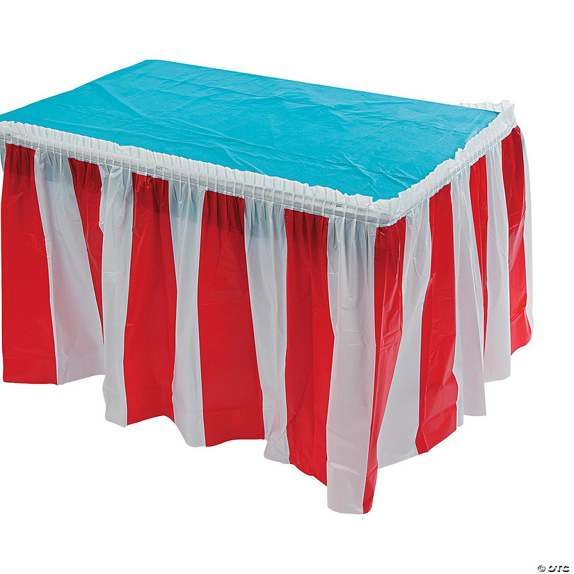 14 Ft. x 29" Red & White Striped Plastic Table Skirt Image