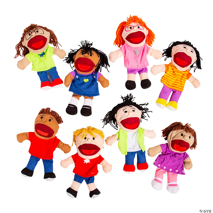 14" Happy Kids Stuffed Hand Puppets with Movable Mouths -8 Pc. Image