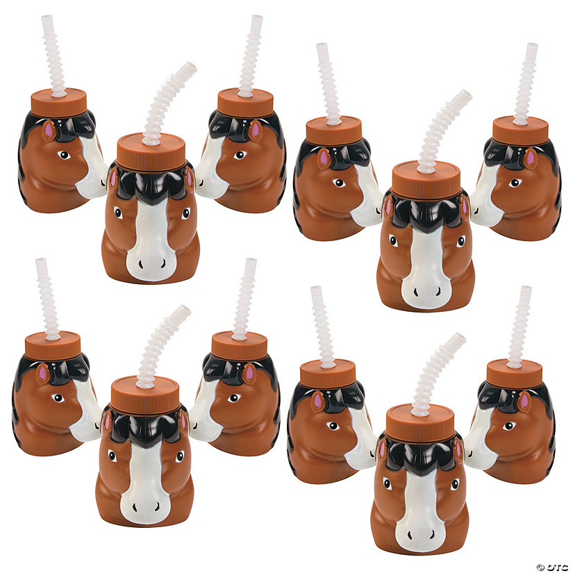 14 oz. Bulk 48 Ct. Horse Reusable Plastic Cups with Lids & Straws Image