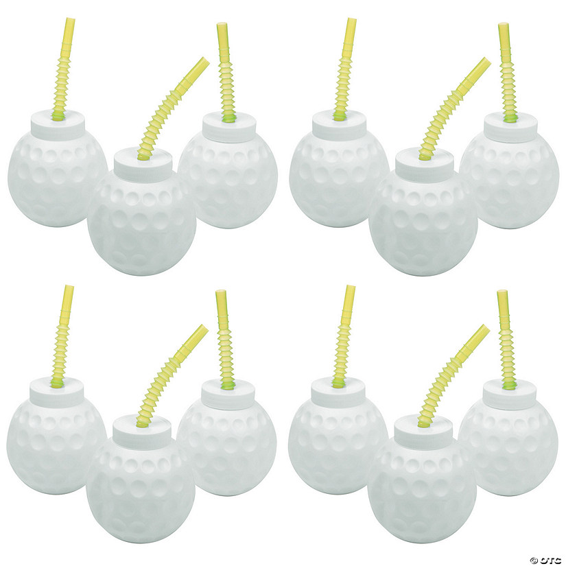 14 oz. Bulk 60 Ct. Golf Molded Reusable Plastic Cups with Lids & Straws Image