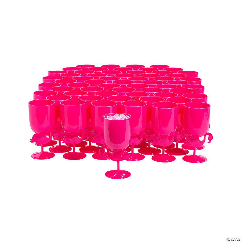 14 oz. Bulk 60 Ct. Pink Flamingo Reusable Plastic Goblets Image