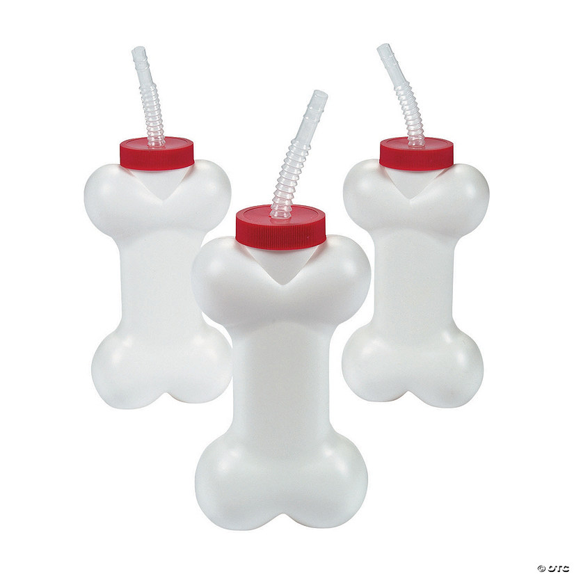 14 oz. Dog Bone Reusable BPA-Free Plastic Cups with Lids &  Straws - 12 Ct. Image