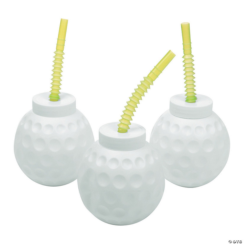 14 oz. Golf Ball Molded Reusable BPA-Free Plastic Cups with Lids & Straws - 12 Ct. Image