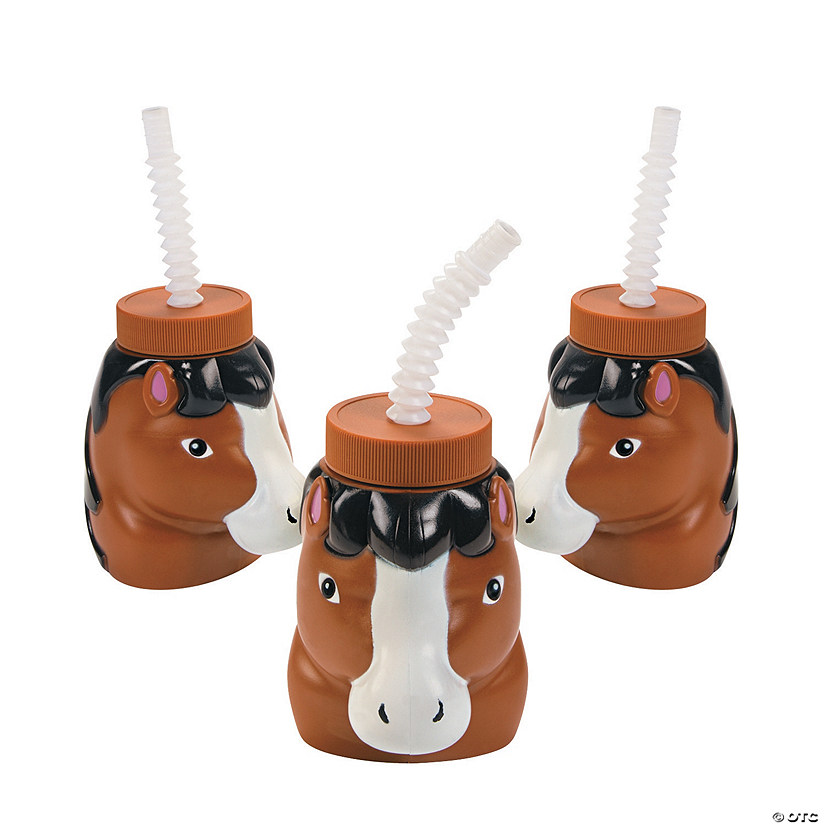 14 oz. Horse Reusable BPA-Free Plastic Cups with Lids & Straws - 8 Ct. Image
