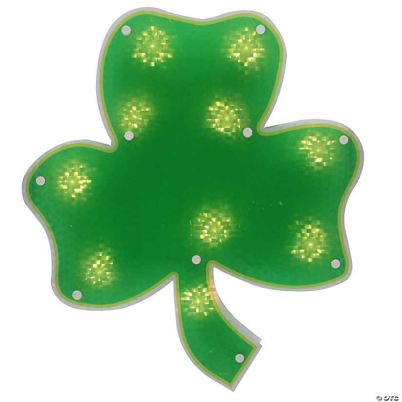 14" Pre-Lit Green St.Patrick's Day Irish Shamrock Window Silhouette Decoration Image
