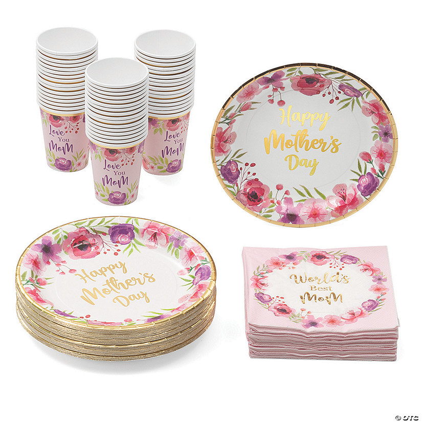 144 Pc. Mother&#8217;s Day Floral Party Tableware Kit for 48 Guests Image