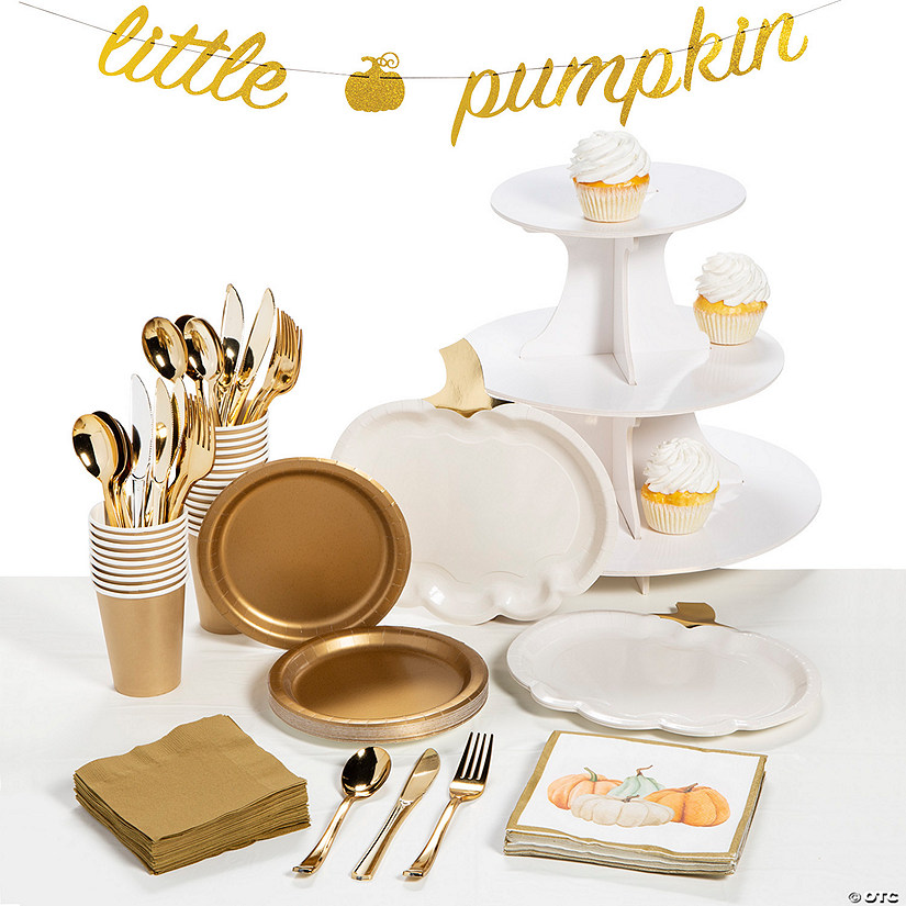 149 Pc. Little Pumpkin Party Deluxe Tableware Kit for 8 Guests Image