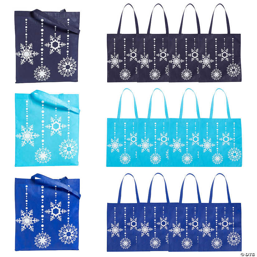 15 1/4" x 16 1/2" Large Nonwoven Blue Snowflake Tote Bags - 12 Pc. Image