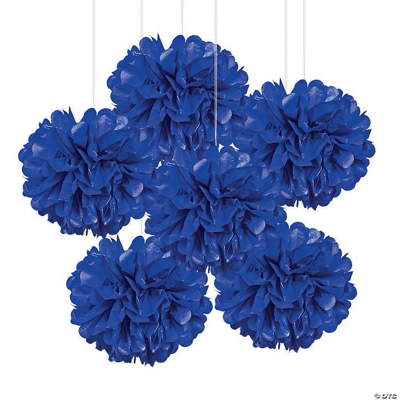 15" Blue Hanging Tissue Paper Pom-Pom Decorations - 6 Pc. Image