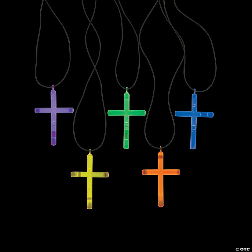 15" Bulk 50 Pc. Necklaces with 2" Cross Glow Stick Charm Image