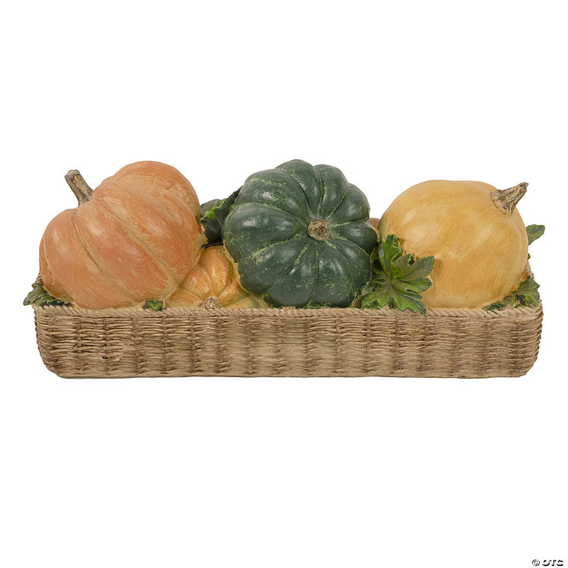 15" Faux Rattan Basket with Pumpkins Thanksgiving Table Top Decoration Image