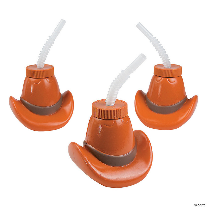 15 oz. Cowboy Hat Reusable BPA-Free Plastic Cups with Lids & Straws - 12 Ct. Image