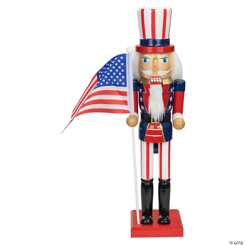 15" Patriotic Red and Blue Wooden Uncle Sam Christmas Nutcracker Tabletop D&#233;cor Image