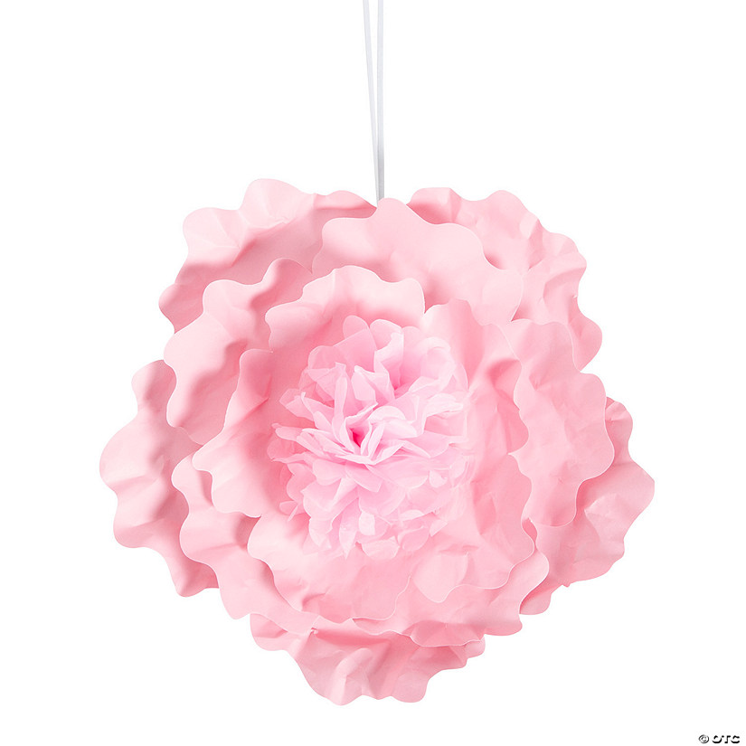15" Pink Flowers Hanging Tissue Paper Fans - 6 Pc. Image
