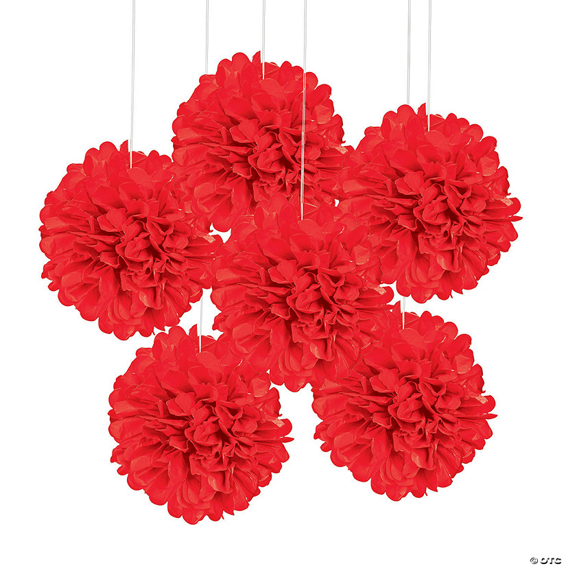 15" Red Hanging Tissue Paper Pom-Pom Decorations - 6 Pc. Image