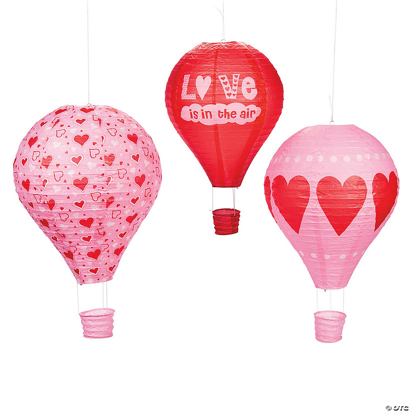 15" Valentine Hot Air Balloon Hanging Paper Lanterns - 3 Pc. Image