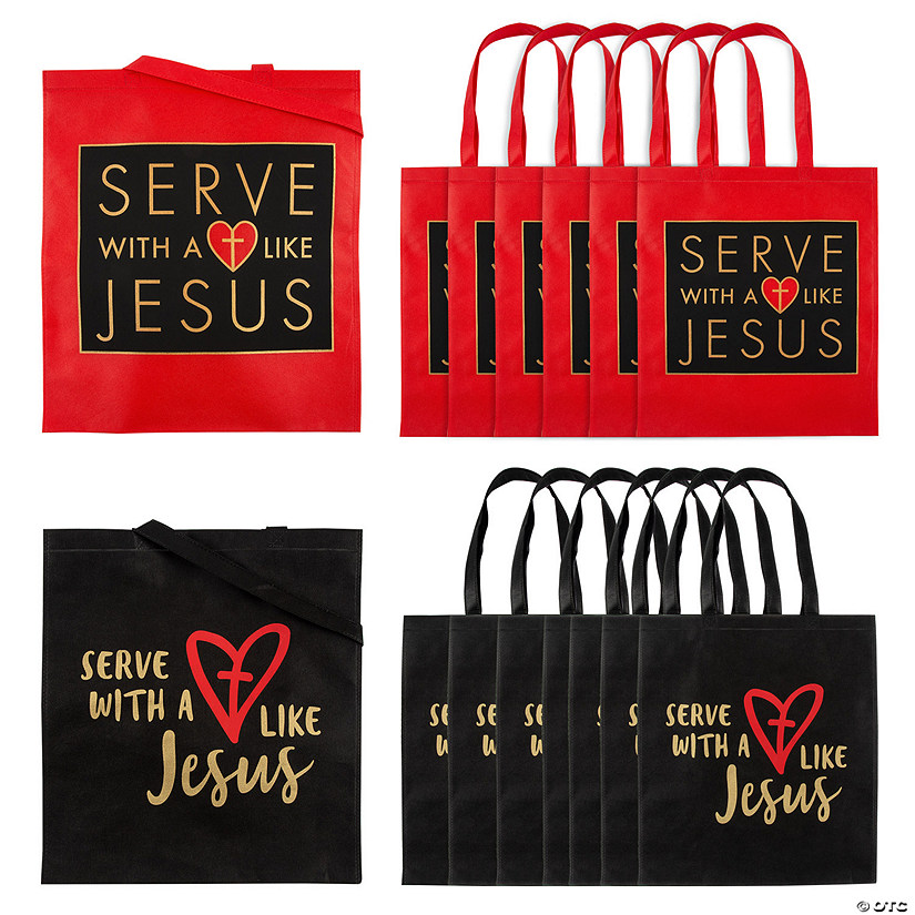 15" x 17" Large Nonwoven Serve with a Heart Like Jesus Tote Bags - 12 Pc. Image