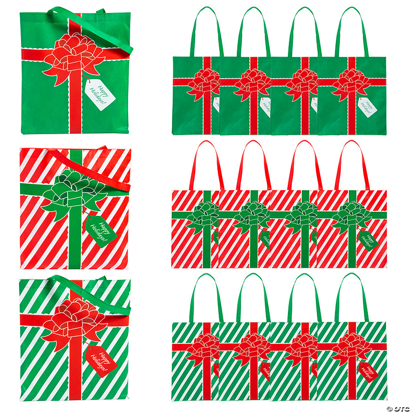 15" x 17" Large Nonwoven Wrapped Christmas Present Tote Bags - 12 Pc. Image