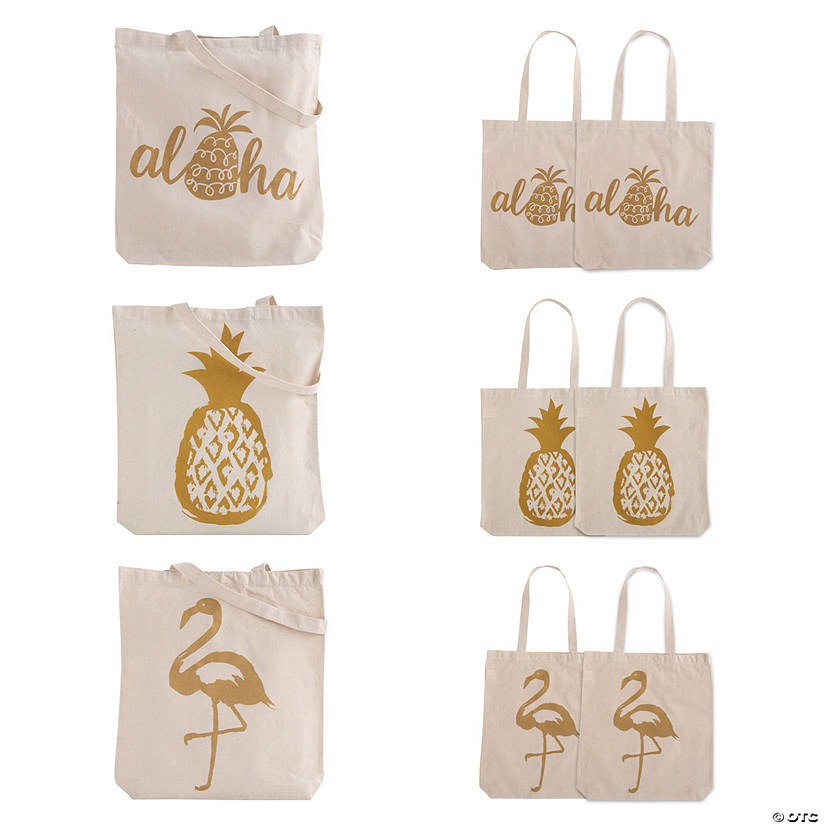 15" x 17" Large Pineapple Canvas Tote Bags - 6 Pc. Image