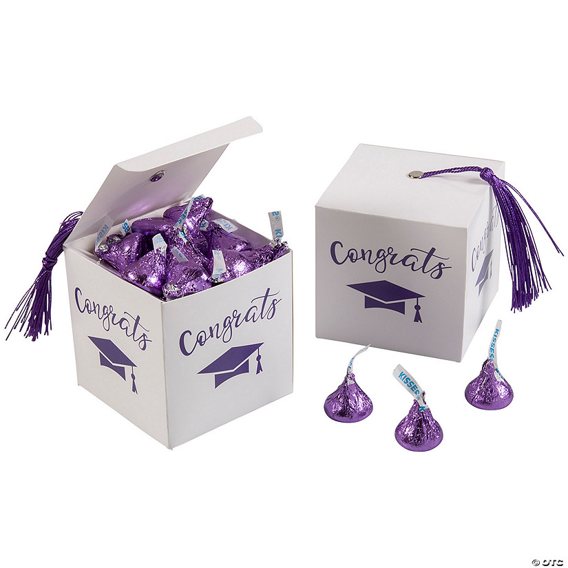 157 Pc. Graduation Favor Boxes with Purple Tassel & Purple Hershey&#8217;s<sup>&#174;</sup> Kisses<sup>&#174;</sup> Kit for 25 Image