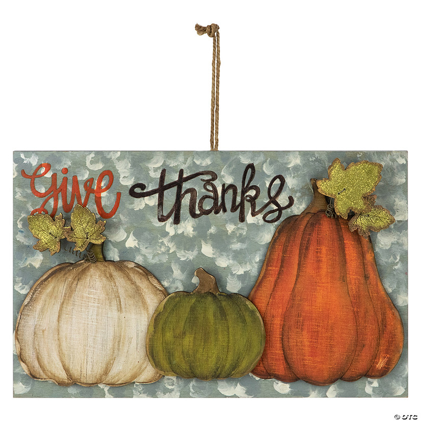 16.5" "Give Thanks" Fall Harvest Pumpkin Wall Sign Image