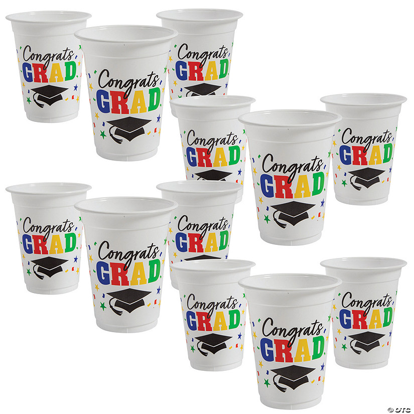 16 oz. Bulk 200 Ct. Congrats Grad Disposable Plastic Cups Image