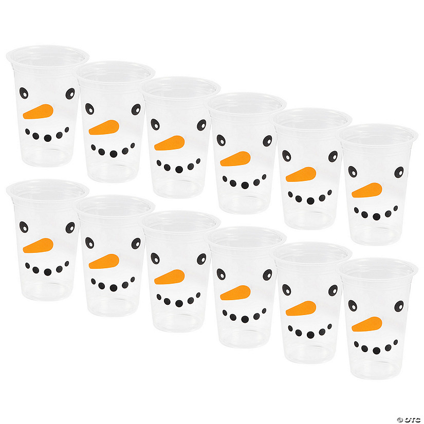 16 oz. Bulk 200 Ct. Smiling Snowman Face Clear Disposable Plastic Cups Image
