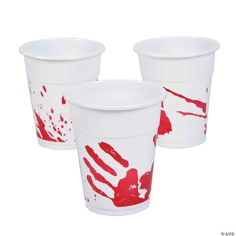 16 oz. Bulk 50 Ct. Bloody Handprint Halloween Disposable Plastic Tumblers Image