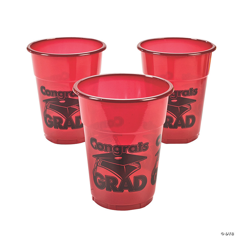 16 oz. Bulk 50 Ct. Burgundy Congrats Grad Cap & Tassel Disposable Plastic Cups Image
