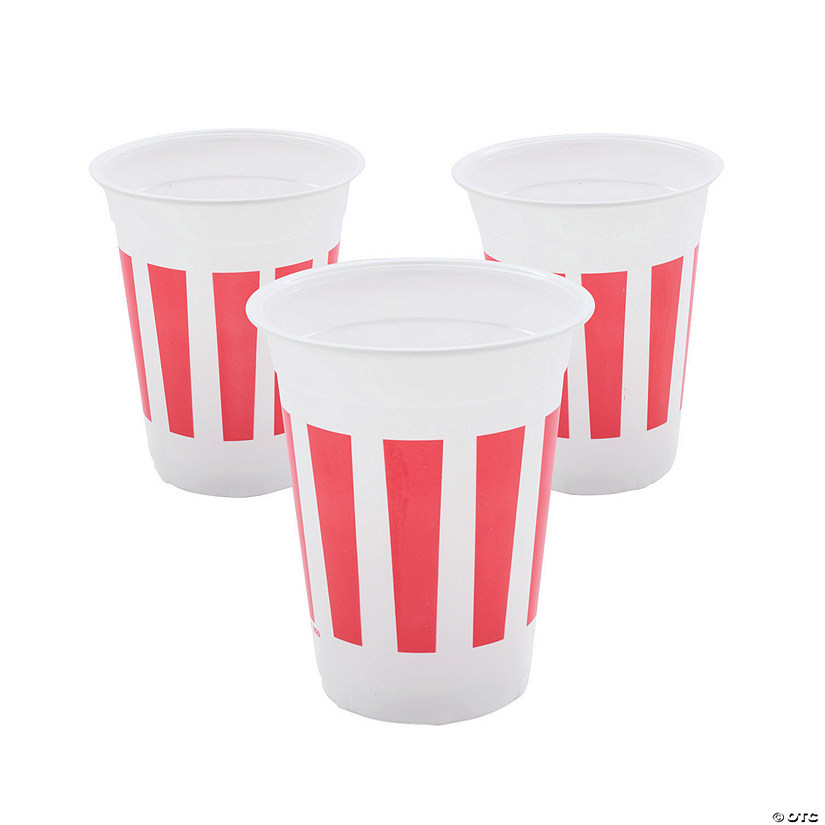 16 oz. Bulk 50 Ct. Carnival Red & White Stripe Disposable BPA-Free Plastic Cups Image