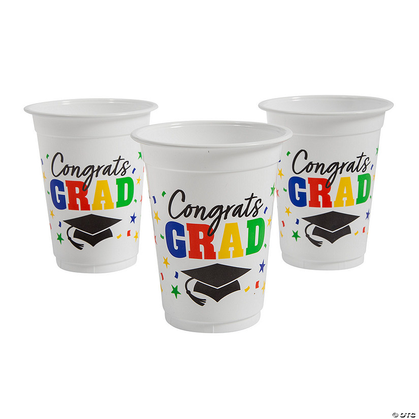 16 oz. Bulk 50 Ct. Congrats Grad White Disposable Plastic Cups Image