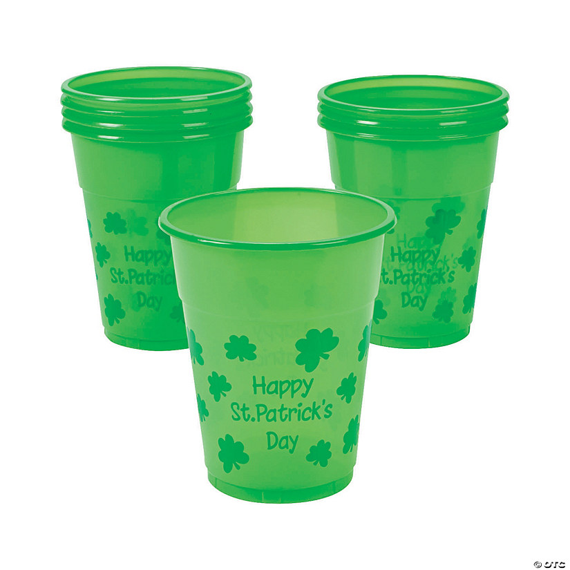 16 oz. Bulk 50 Ct. Happy St. Patrick&#8217;s Day Green Shamrock Disposable Plastic Cups Image