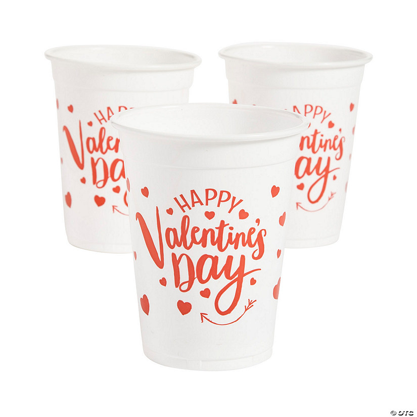 16 oz. Bulk 50 Ct. Happy Valentine&#8217;s Day Hearts & Arrows Disposable Plastic Cups Image