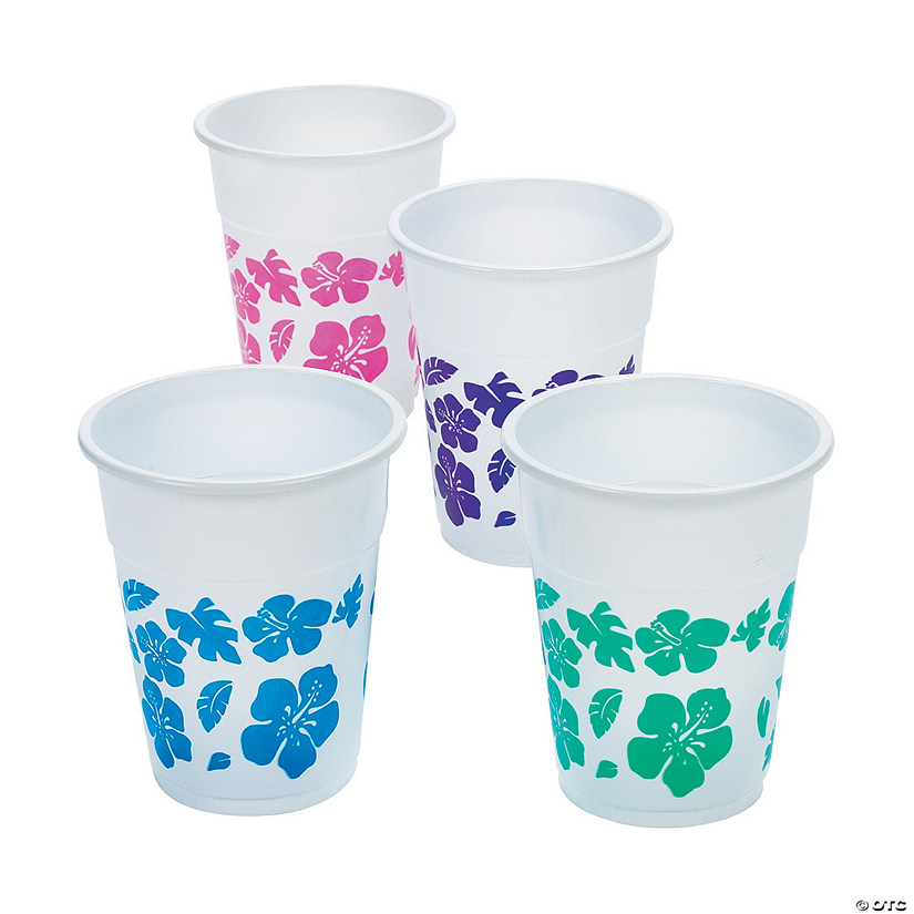 16 oz. Bulk 50 Ct. Hibiscus Tropical Colors Disposable Plastic Cups Image