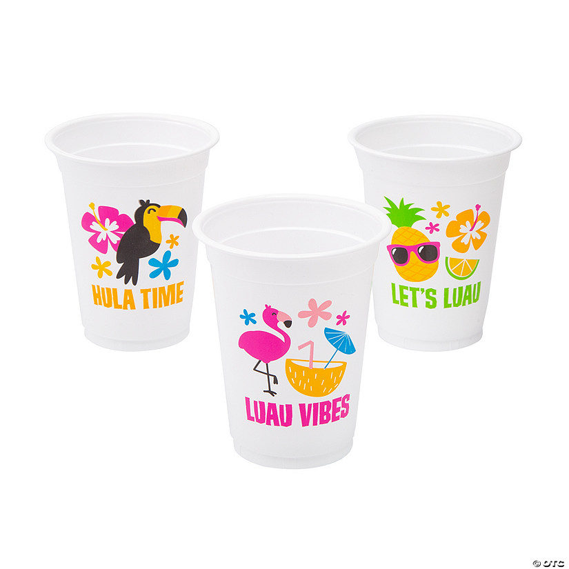 16 oz. Bulk 50 Ct. Luau Sayings Disposable Plastic Cups Image