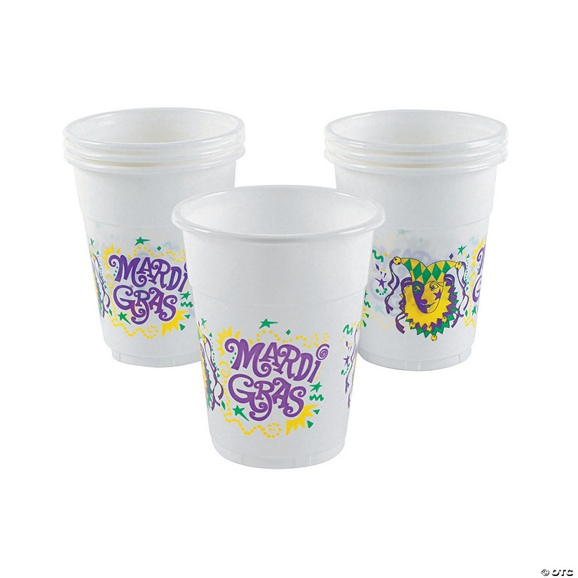 16 oz. Bulk 50 Ct. Mardi Gras Jester's Cap & Confetti Disposable Plastic Cups Image
