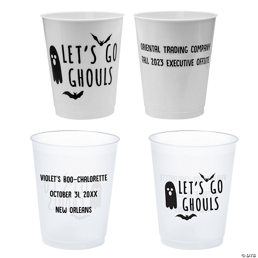 16 oz. Bulk 50 Ct. Personalized Let&#8217;s Go Ghouls Skeleton Reusable Plastic Cups Image