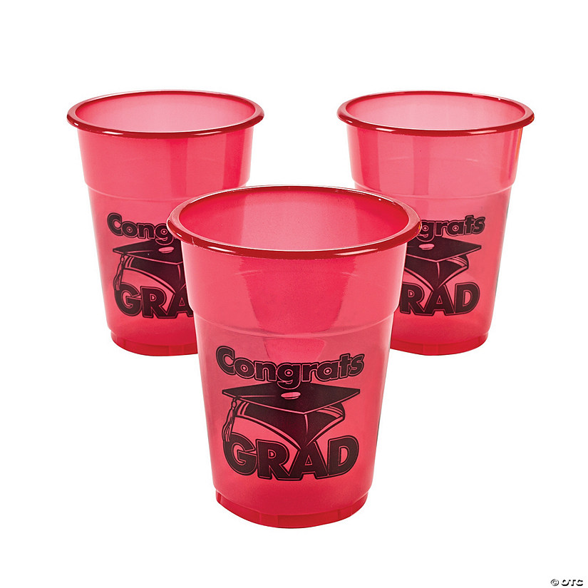 16 oz. Bulk 50 Ct. Red Congrats Grad Cap & Tassel Disposable Plastic Cups Image
