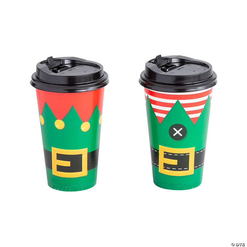 16 oz. Christmas Elf Outfit Disposable Paper Coffee Cups with Lids - 12 Ct. Image