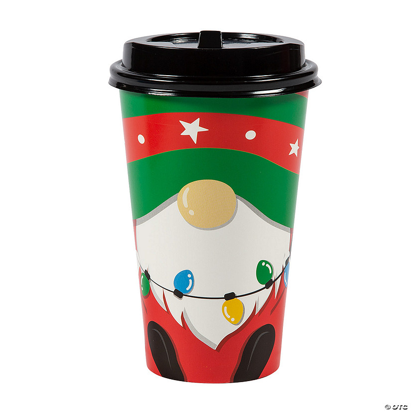 16 oz. Christmas Gnome Disposable Paper Coffee Cups with Lids - 12 Ct. Image