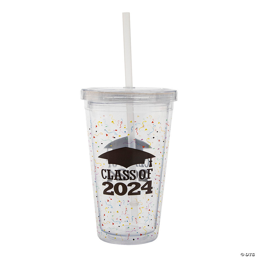 16 oz. Class of 2024 Reusable BPA-Free Plastic Tumbler with Lid & Straw Image