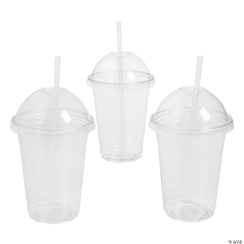 16 oz. Clear Disposable Plastic Cups with Dome Lids & Straws - 24 Ct. Image