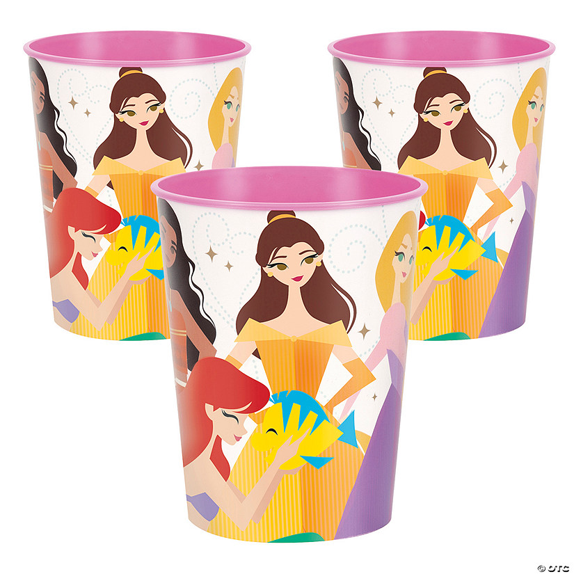 16 oz. Disney Princess Belle, Ariel, Moana & Sleeping Beauty Reusable Plastic Favor Tumbler Image