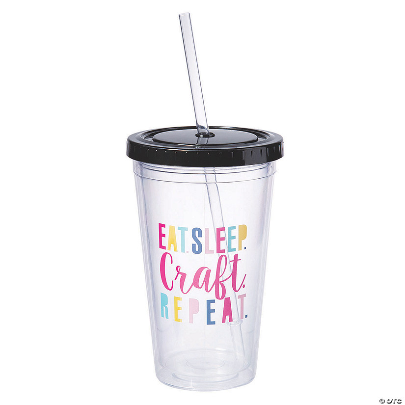 16 oz. Eat. Sleep. Craft. Repeat. Resuable Plastic Tumbler with Lid & Straw Image