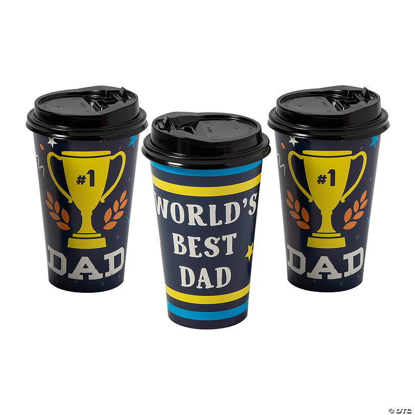 16 oz. Father&#8217;s Day World's Best Dad Trophy Disposable Paper Coffee Cups with Lids &#8211; 12 Ct. Image
