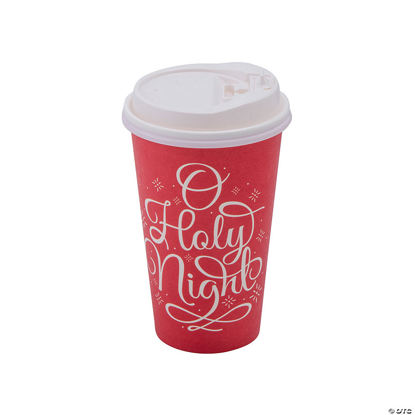 16 oz. O Holy Night Disposable Paper Coffee Cups with Lids - 12 Pc. Image